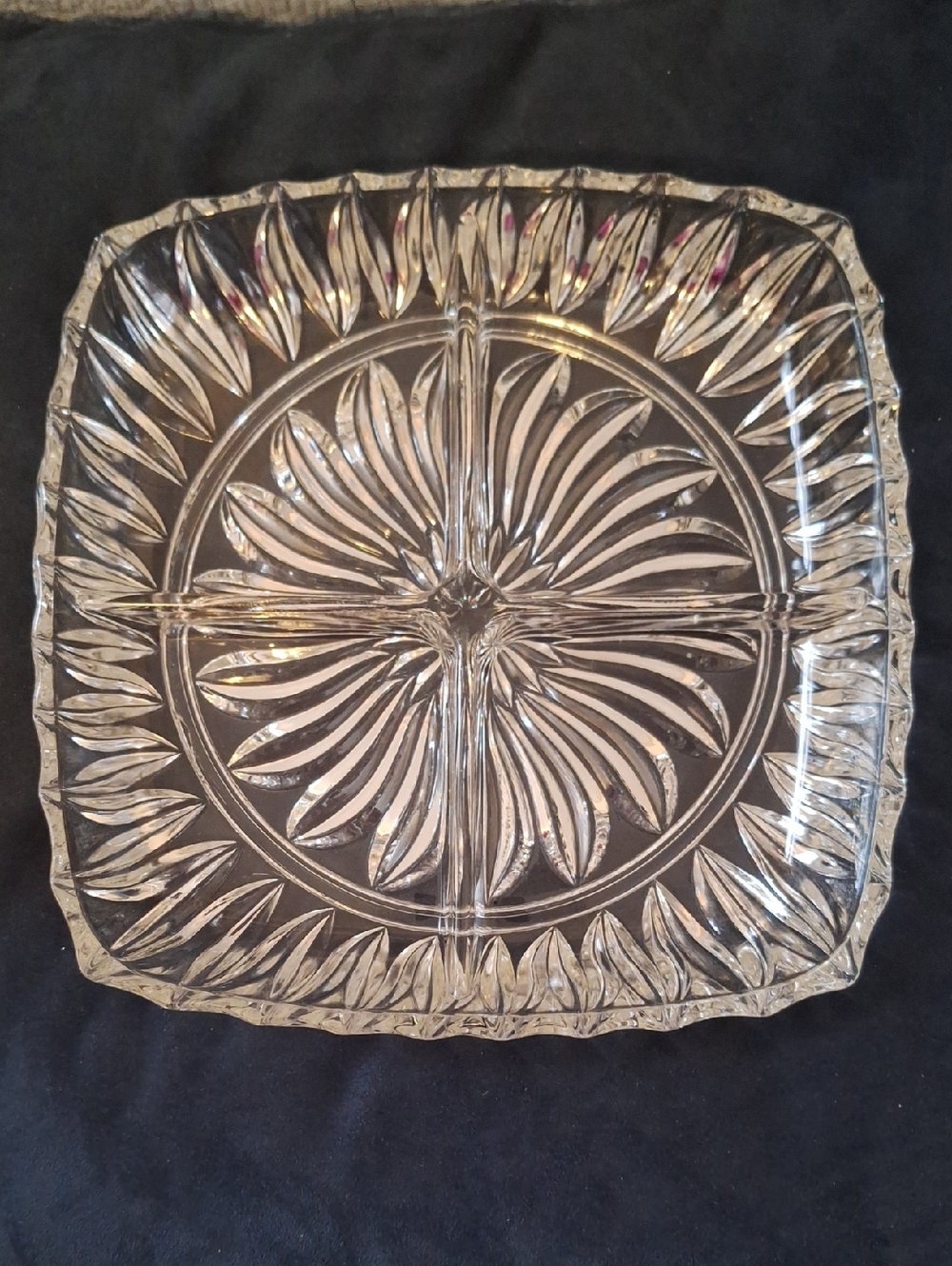 Clear Pressed Glass Divided Serving Dish - Floral Star Design